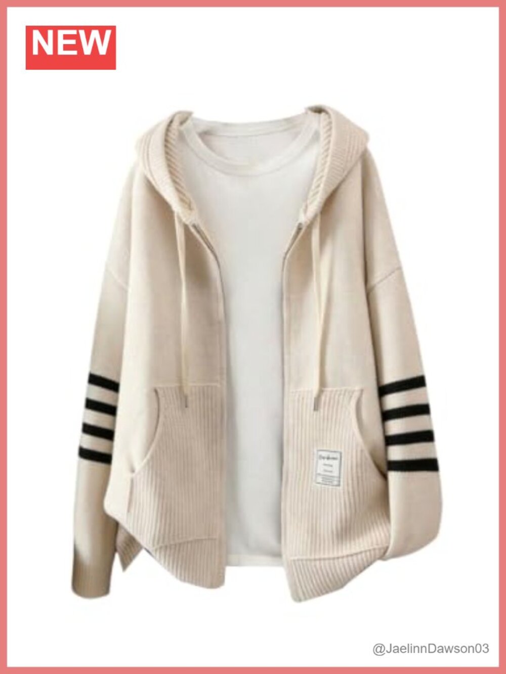 Women's Zip Up Cardigan Sweater Striped Long Sleeve Hooded Preppy Knit